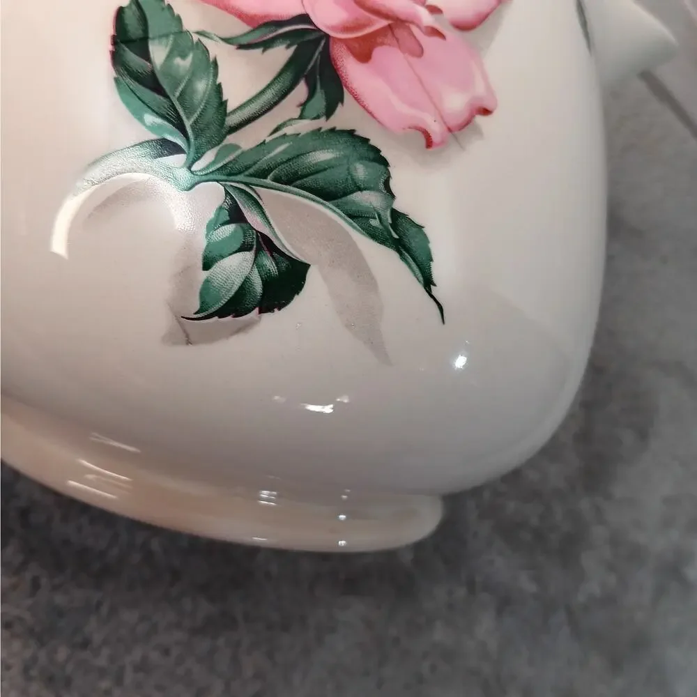Vintage 48 Ounce Ceramic Pitcher Rhythm Rose Pattern by Household Institute